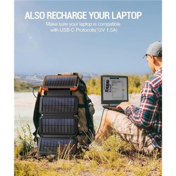 Solar Charger Power Bank, PD 18W QC3.0 Fast Charging 20000mAh Solar Powered - Picture 2 of 7